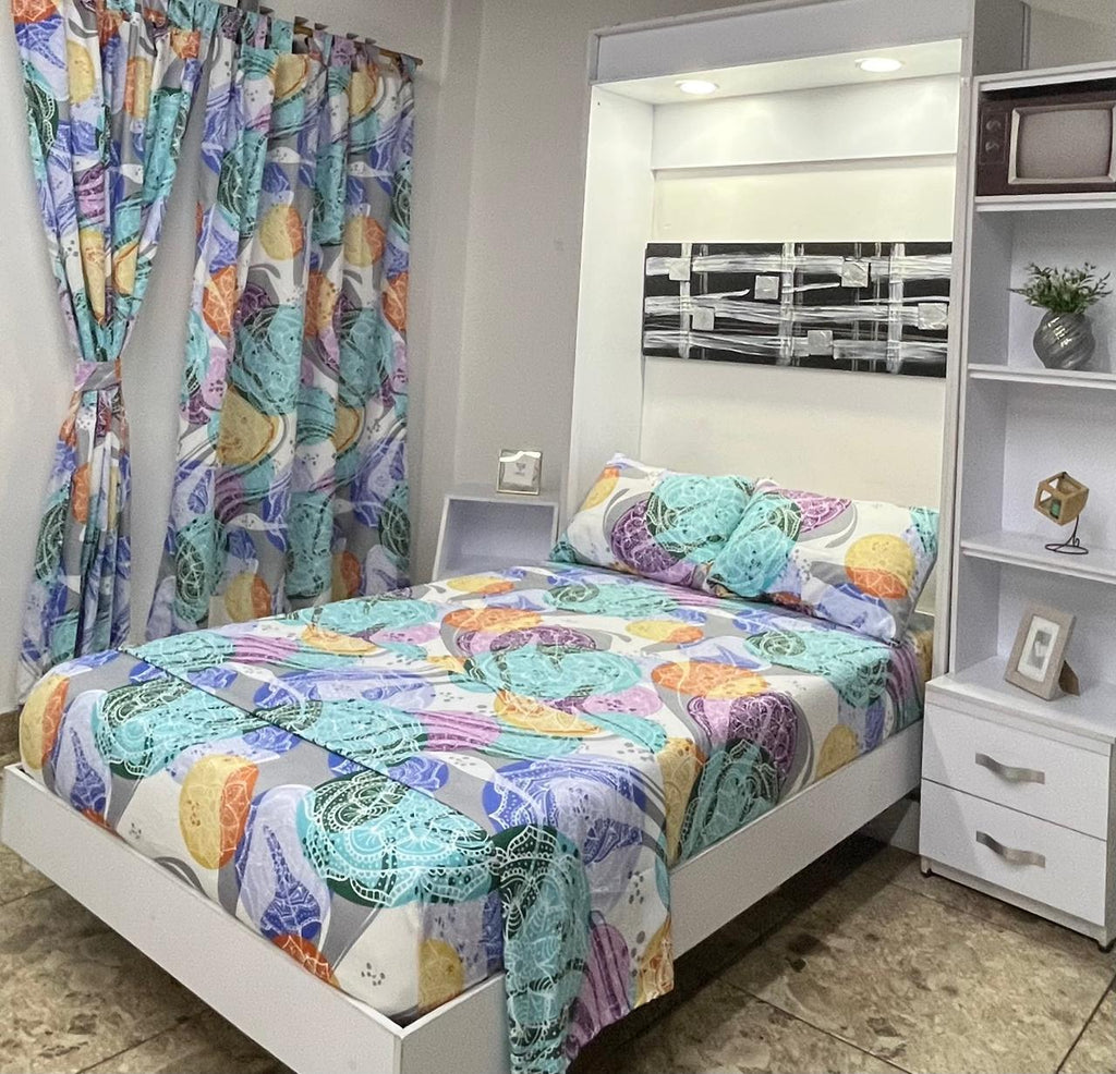 Juego de Cama Floral con Cortinas - Diseño Elegante
