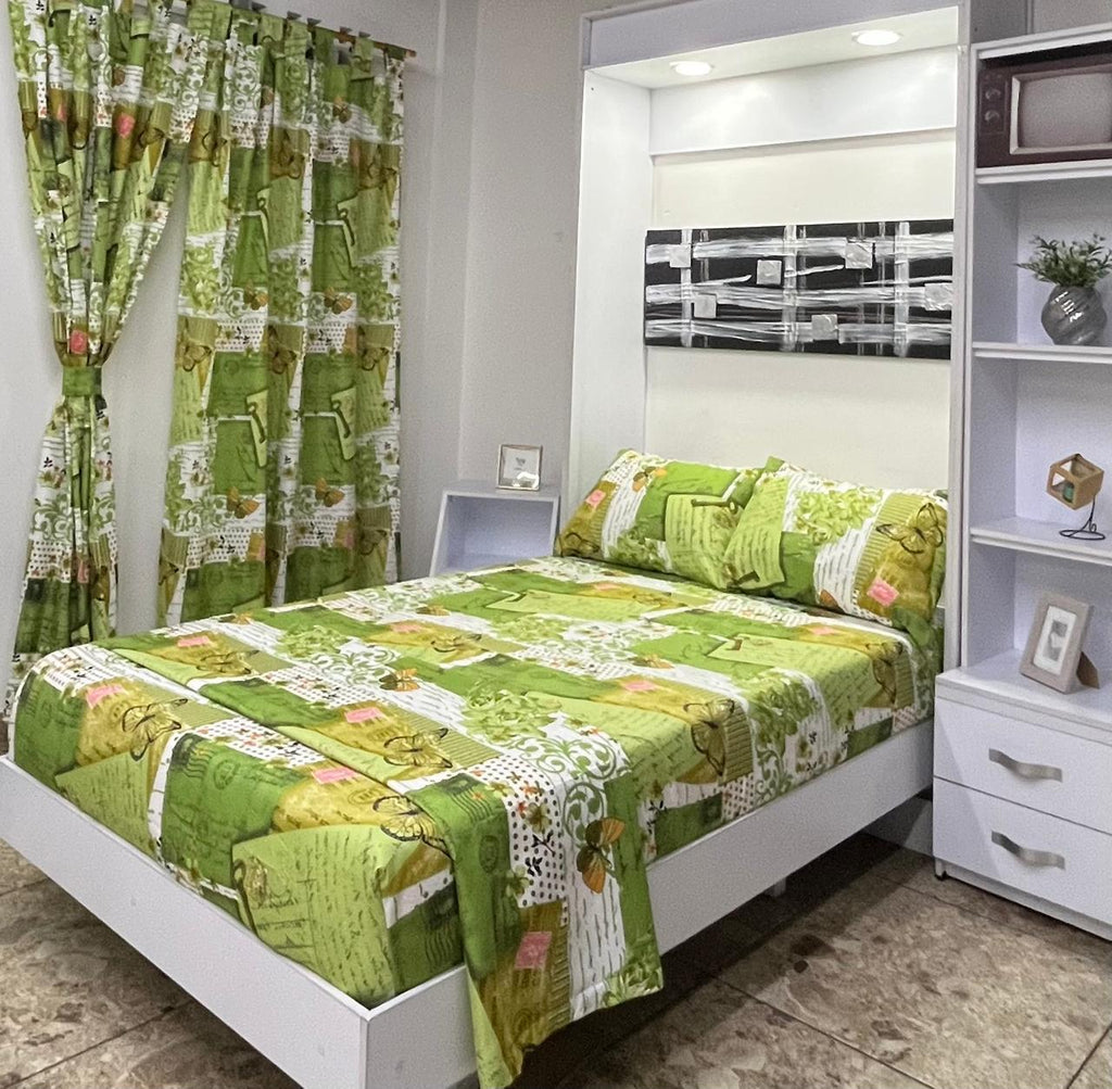 Juego de Cama Floral con Cortinas - Diseño Elegante