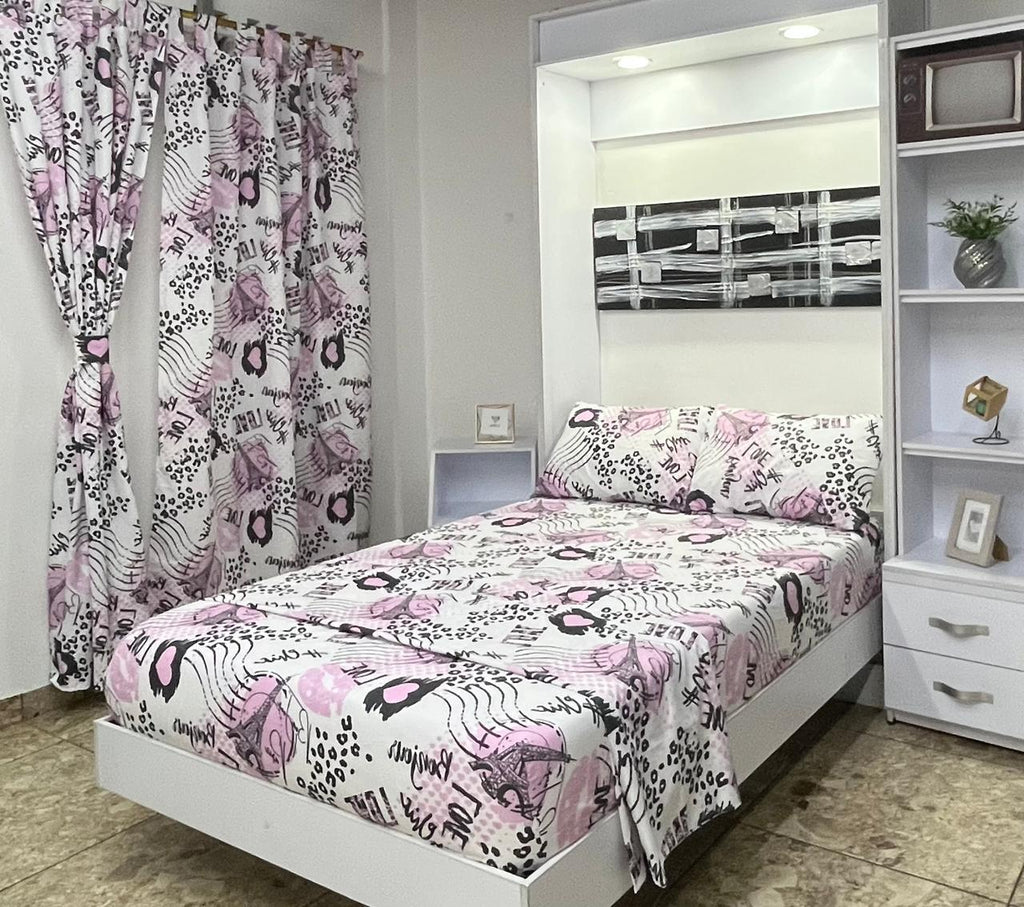 Juego de Cama Floral con Cortinas - Diseño Elegante